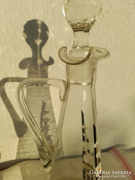 Blown glass enamel painted antique decanter in Wiener Werkstätte style