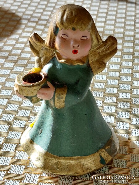 Christmas ceramic candle holder angel angel in green dress