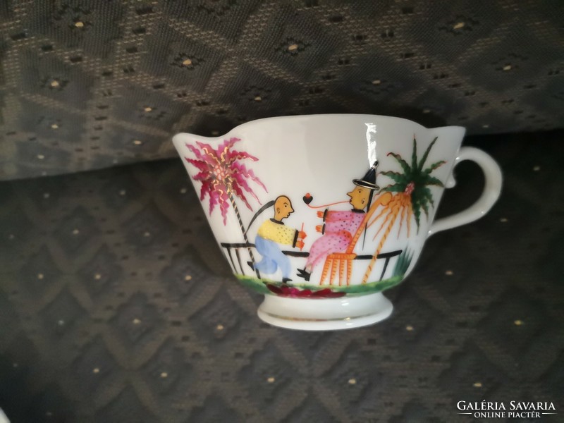 TK (Klösterle) porcelán, antik teás csésze aljjal, 1830-1893. Chinoise.