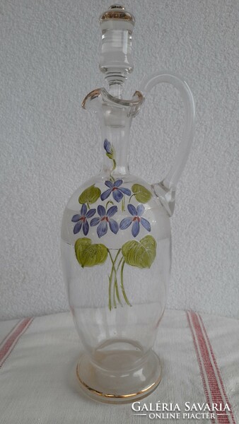 Huge blown glass enamel painted antique pourer, carafe, 37.5 cm