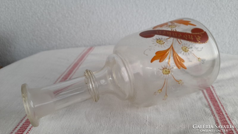 Blown glass enamel painted antique souvenir decanter, 25 cm