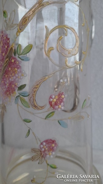 Blown glass enamel-painted antique spout, jug, 29 cm