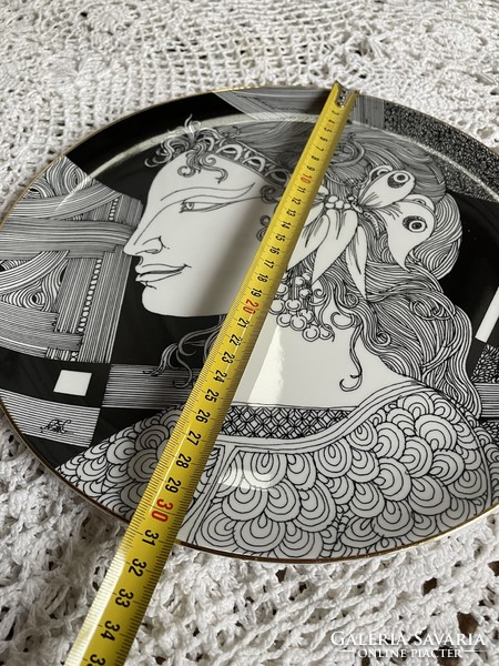 Gyönyörű Hollóházi porcelán 31 cm átmérőjű Szász Endre Falitányér tányér hagyaték