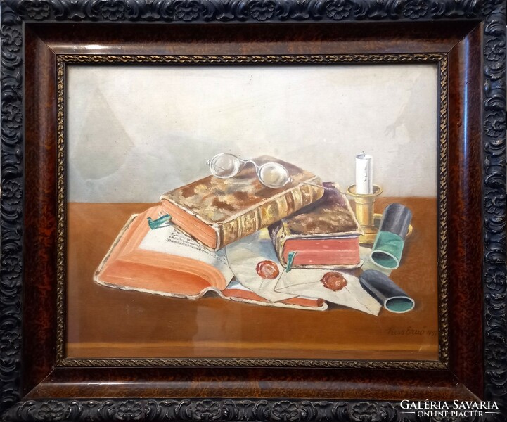 Still life with books. Ernő Kiss's revolutionary still life painted in 1957. The image will be certified.