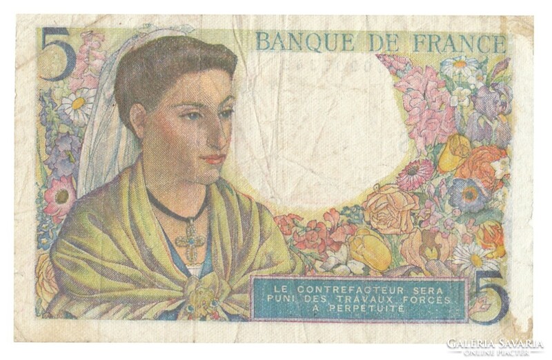 Francia 5 francs 1943 E . Posta van , olvass !