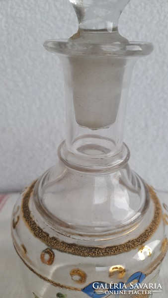 Very old blown glass enamel painted antique souvenir decanter, 24 cm