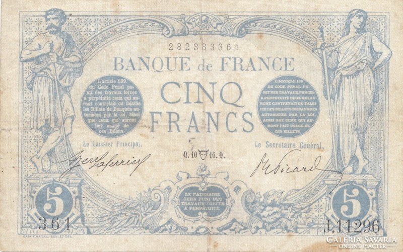 Francia 5 francs 1916 Q . Posta van , olvass !