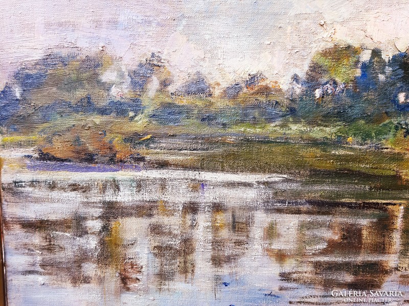 Laura Mészöly (1919-1990) bodrog coastal landscape, gallery painting