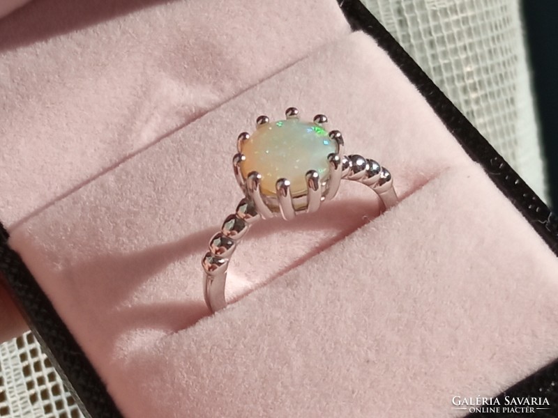 Ethiopian fire opal 925 silver ring 54