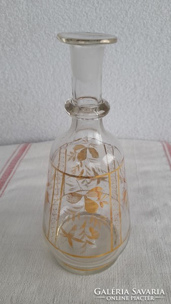 Blown glass decanter with gold-painted antique collar, 19 cm