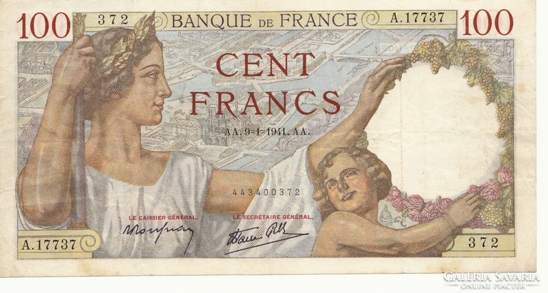 Francia 100 francs 1941 AA  . Posta van , olvass !