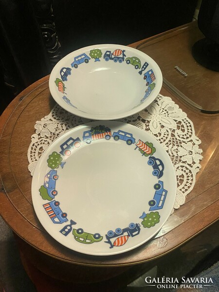 Alföldi porcelán kék autós gyerek tányér szett