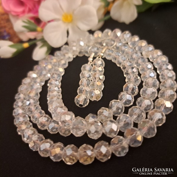 Czech crystal string of pearls and earrings 72 cm