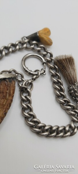 Old silver hunting pocket watch chain