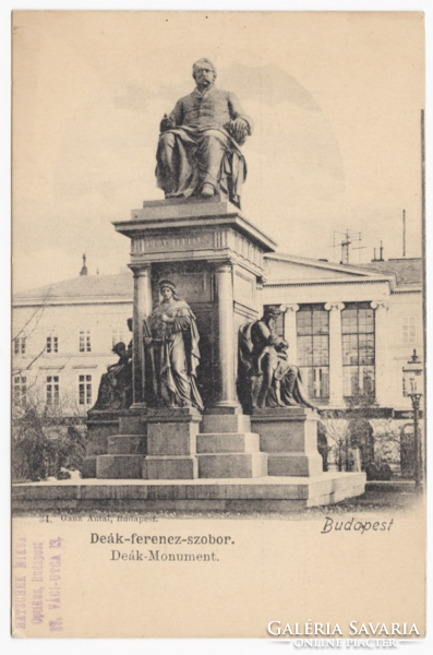 Deák-ferenc-szobor Budapest - hosszú címzéses antik képeslap