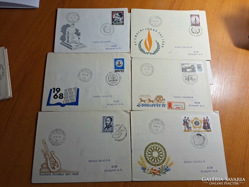 95 postcards with first day stamps, almost 200 stamps, from 67-68 and 69