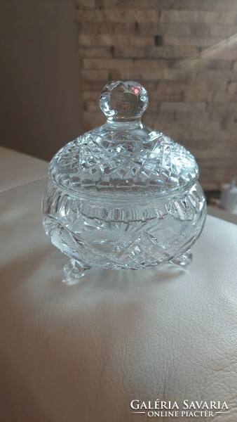 Three-legged crystal sugar bowl, bonbonier