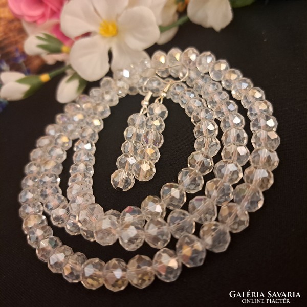 Czech crystal string of pearls and earrings 72 cm
