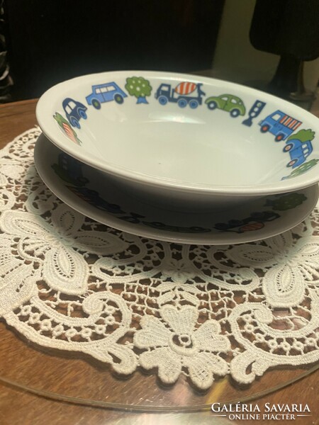 Alföldi porcelán kék autós gyerek tányér szett
