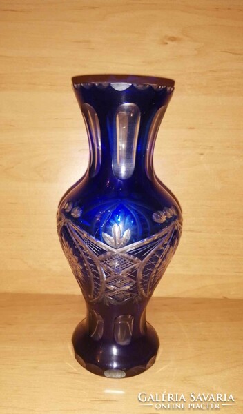Metszett kék üveg váza - 18 cm magas (36/d)