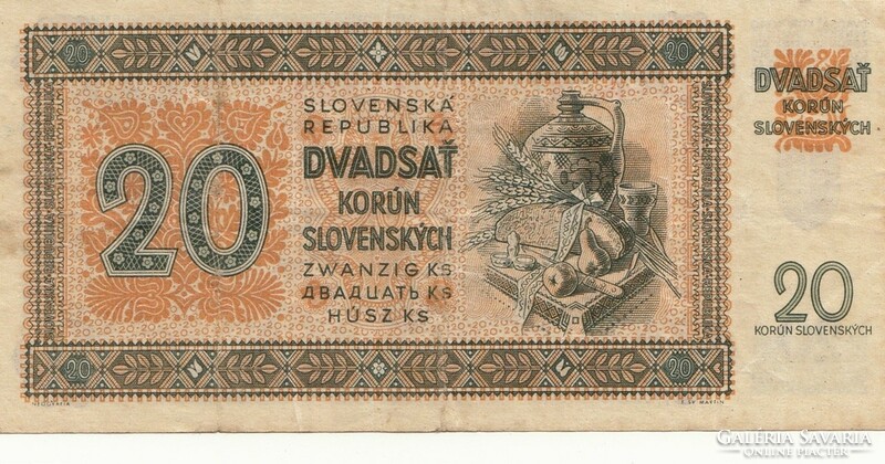 Szlovákia 20 korona 1942 . Posta van , olvass !