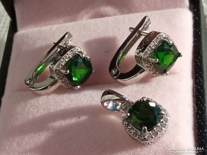 Chrome diopside 925 silver set