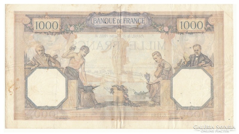 French 1000 francs 1932 h. There is mail, read it!