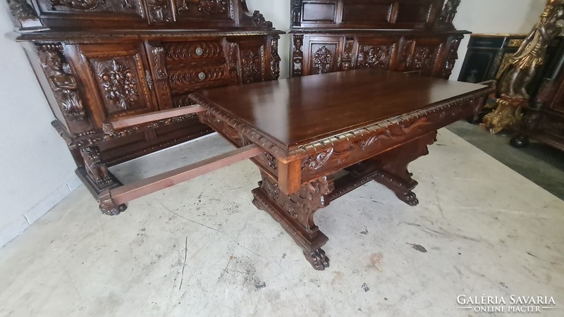 A771 antique, freshly renovated, richly carved renaissance style dining set