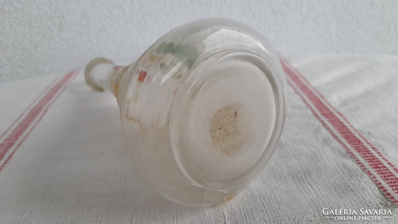 Blown glass enamel-painted antique decanter, 21.5 cm, damaged!