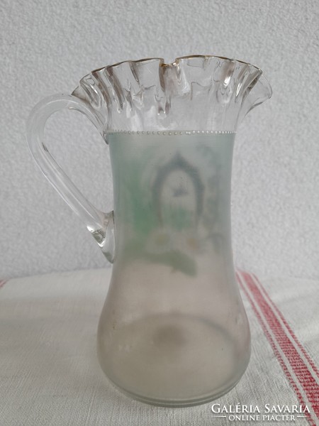 Blown glass enamel painted antique jug, 17 cm