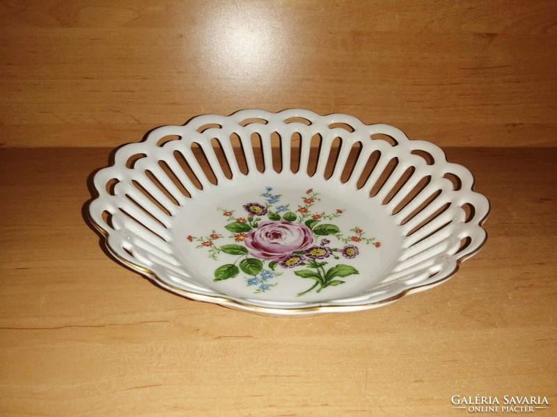 Virág mintás áttört szélű porcelán tál - átm. 22,5 cm (6p)