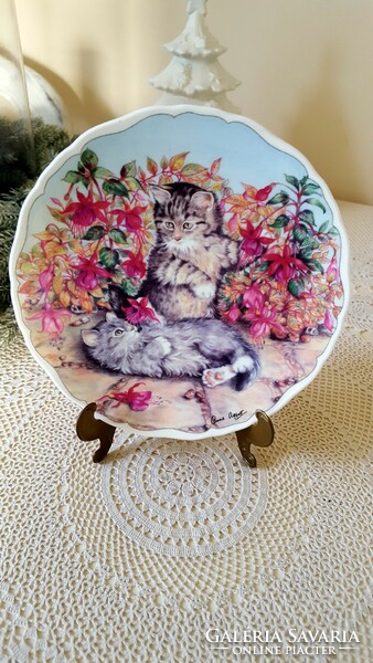 English royal albert cat, floral porcelain plate, wall plate