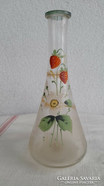 Blown glass enamel-painted antique decanter, 21.5 cm, damaged!