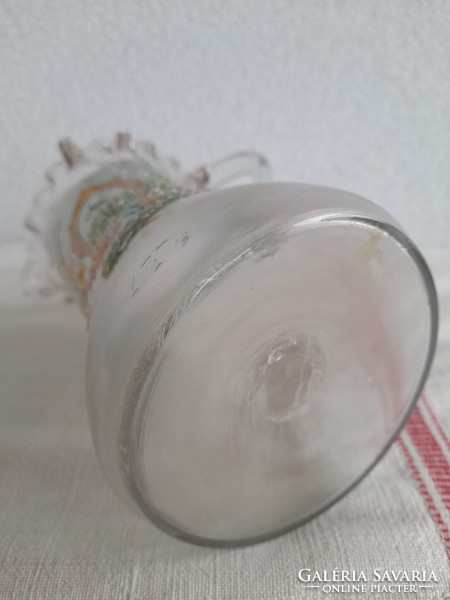 Blown glass enamel painted antique jug, 17 cm