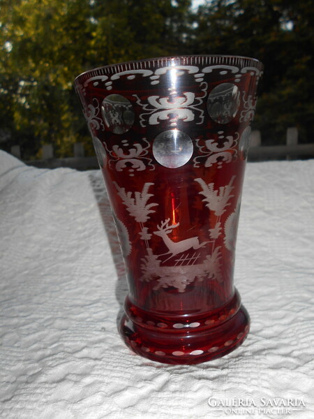 Fridrich Egermann forest scene polished glass vase 14 cm - Biedermeier style
