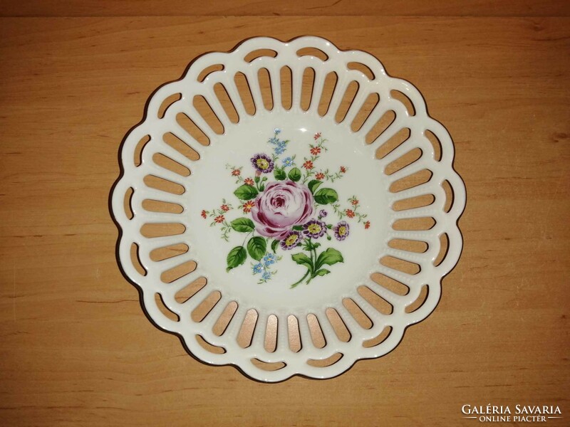 Virág mintás áttört szélű porcelán tál - átm. 22,5 cm (6p)