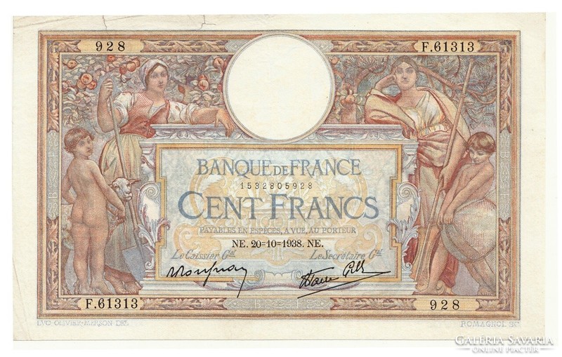 Francia 100 francs 1938 NE . Posta van , olvass !