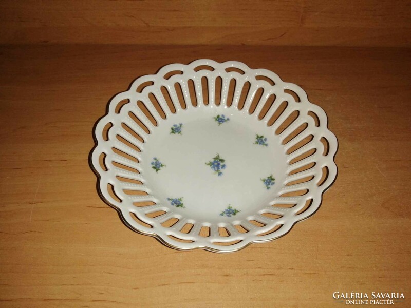 GDR kék virág mintás áttört szélű porcelán tál - átm. 19 cm (6p)