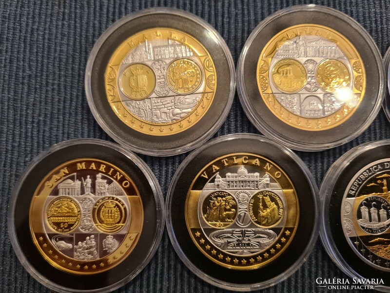 7 Gold-plated silver-plated commemorative medals of the countries of the euro zone