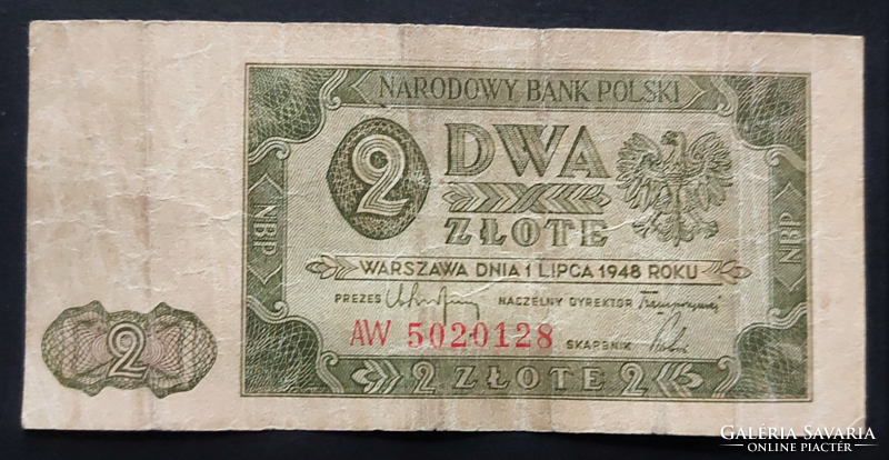 Ritka! Lengyelország 2 Zlote / Zloty 1948, F+