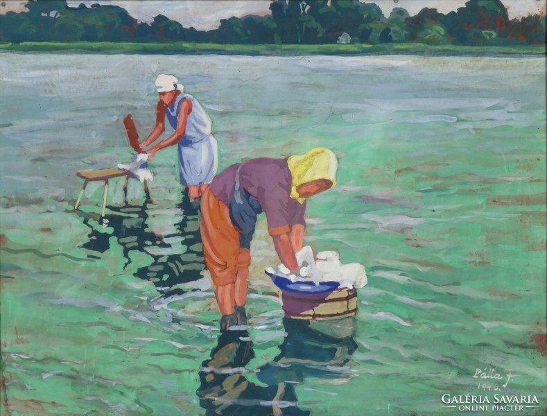 Jenő Pálla: washing in the river 1946