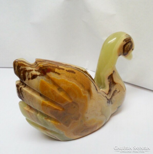 Swan showcase ornament carved from vivid green jade stone. Unique antique rarity