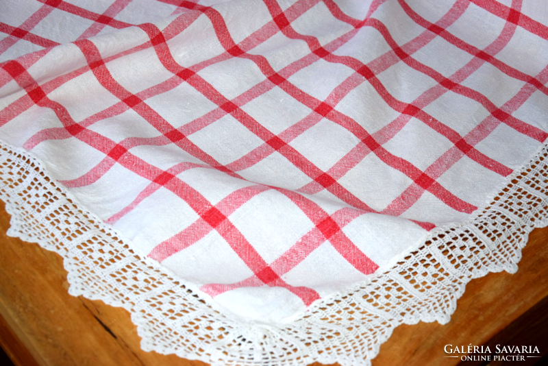 Old folk traditional large linen tablecloth tablecloth tablecloth hand crocheted 147 x 132