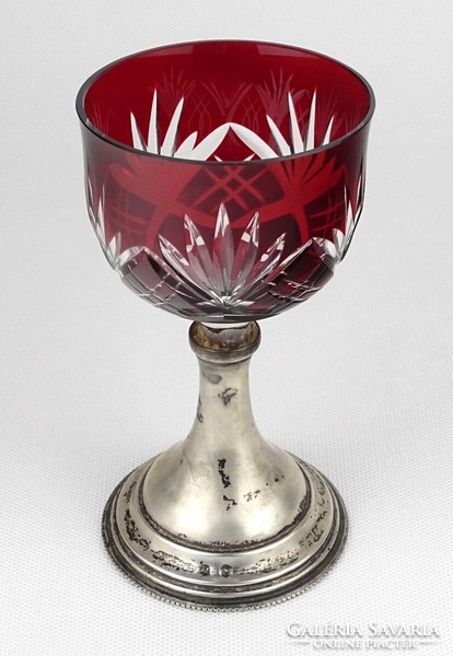 1P847 silver base polished burgundy crystal goblet 14.5 Cm