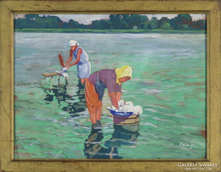 Jenő Pálla: washing in the river 1946