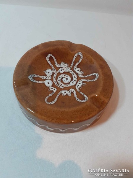 Retro ceramic ashtray or tray with brown white glaze