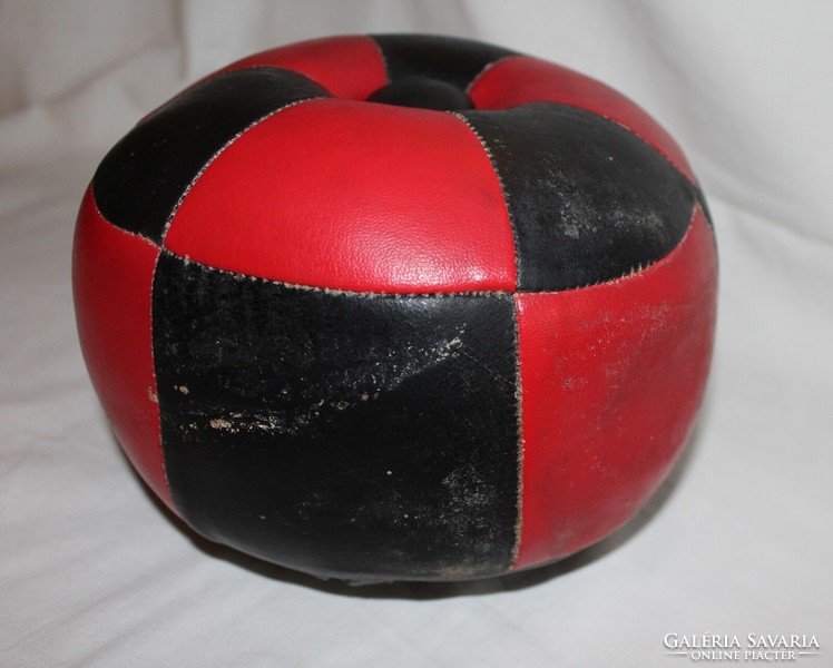 Old small leather pouf doll furniture