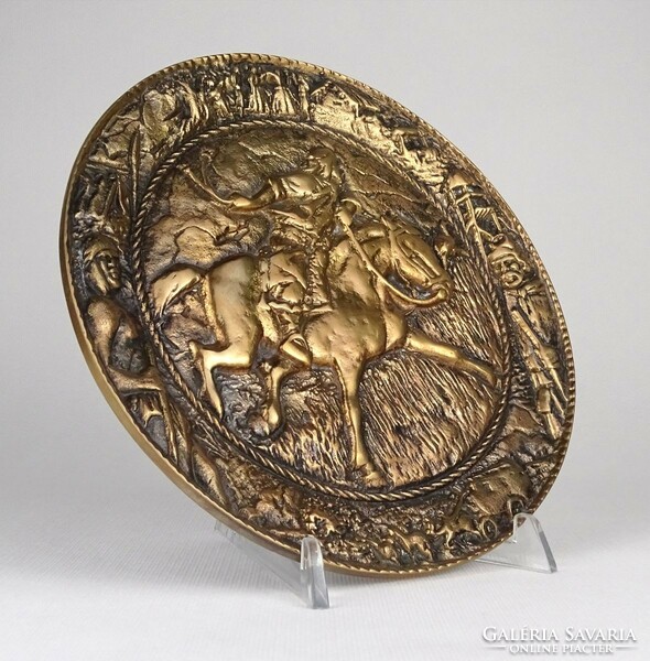 1P849 bronze wall decoration bowl with equestrian scene 20 cm