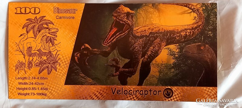 Velociraptor - színes, aranyozott, plasztik lap.  800 ft/db.