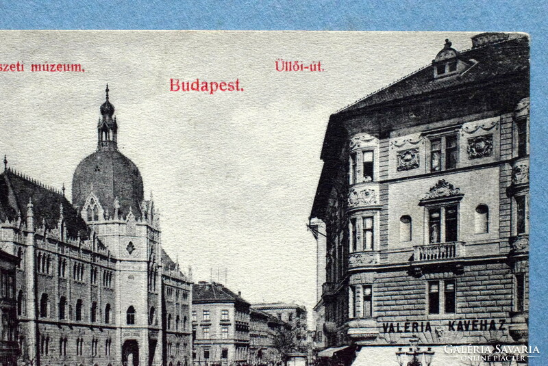 Budapest - Iparművészeti múzeum / Üllői-út /Valéria Kávéház /villamos -  fotó képeslap - 1909